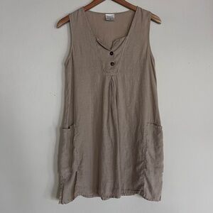 CLICK By Color Me 100% Linen XS Lagenlook Tan Made In USA Top Tunic Minimalist